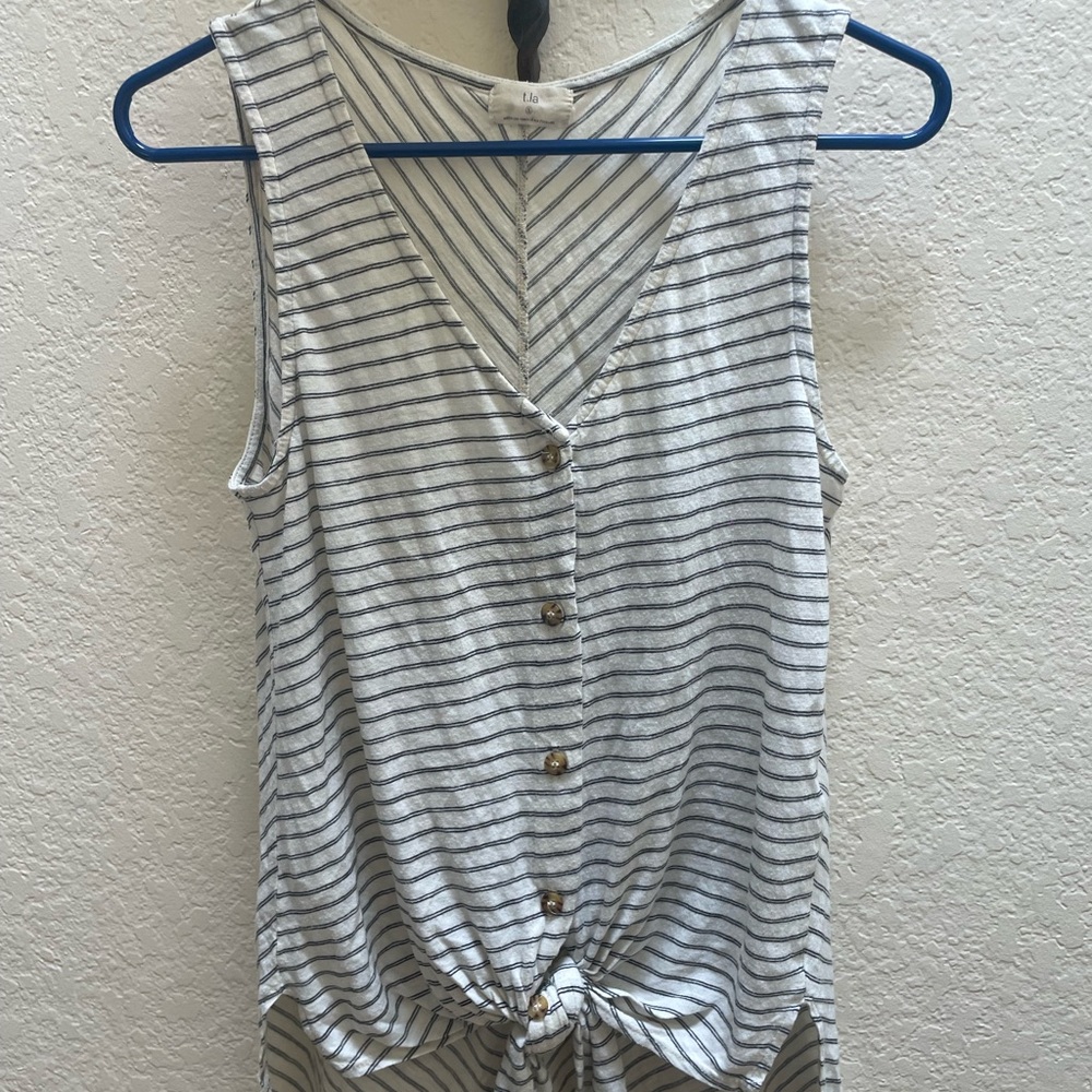 T.La Gray and White Buttoned Tie Front Tank Top from Anthropologie